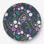 Nacht Maan Tuin Bloemen Botanisch Patroon Papieren Bordje (Voorkant)