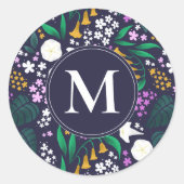 Nacht Maan Tuin Bloemen Botanisch Patroon Ronde Sticker (Voorkant)