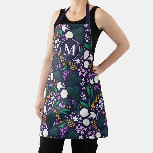 Nacht Maan Tuin Bloemen Botanisch Patroon Schort (Insitu)