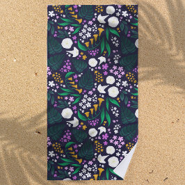 Nacht Maan Tuin Bloemen Botanisch Patroon Strandlaken