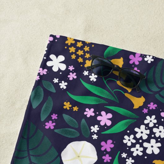 Nacht Maan Tuin Bloemen Botanisch Patroon Strandlaken (In situ)