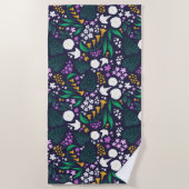 Nacht Maan Tuin Bloemen Botanisch Patroon Strandlaken (Voorkant)