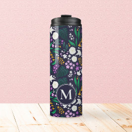 Nacht Maan Tuin Bloemen Botanisch Patroon Thermosbeker