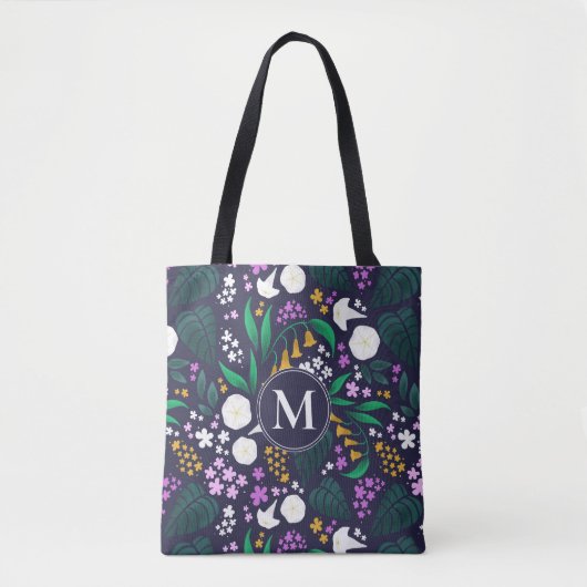 Nacht Maan Tuin Bloemen Botanisch Patroon Tote Bag (Voorkant)