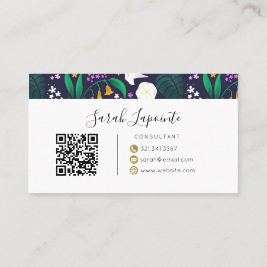 Nacht Maan Tuin Bloemen Botanisch Patroon Visitekaartje (Achterkant)