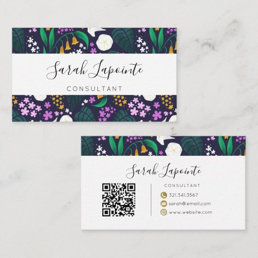 Nacht Maan Tuin Bloemen Botanisch Patroon Visitekaartje (Voorkant / Achterkant)