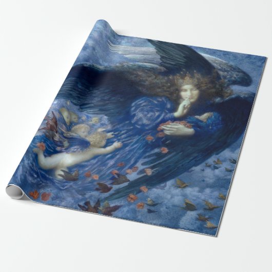 Nacht met haar Train of Stars (Angel met Cherubs) Cadeaupapier (Uitgerold)