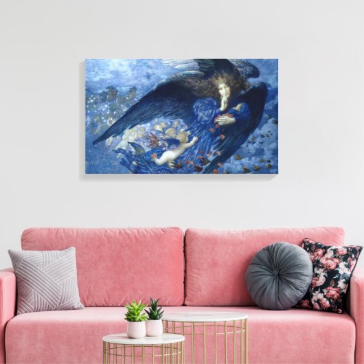 Nacht met haar Train of Stars (Angel met Cherubs) Canvas Afdruk (Insitu (Woonkamer))