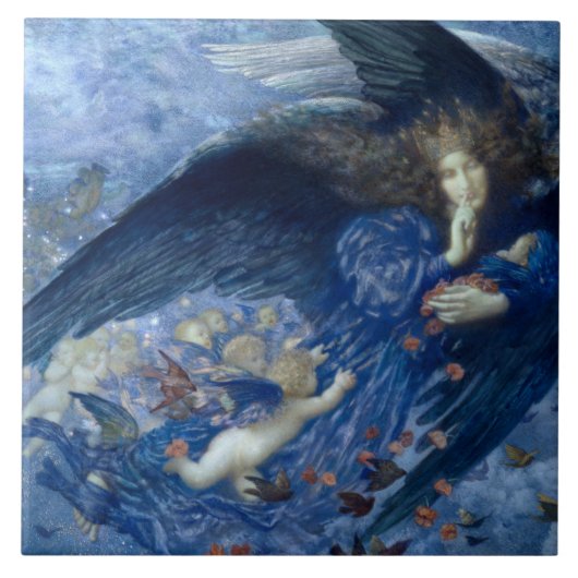 Nacht met haar Train of Stars (Angel met Cherubs) Tegeltje (Voorkant)