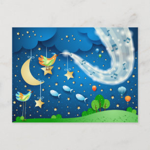 Nacht met muziek en vogels briefkaart