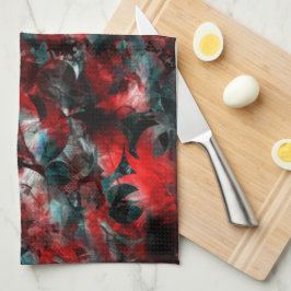 Nacht met opzichtig bespoelde rode bladeren gevall theedoek