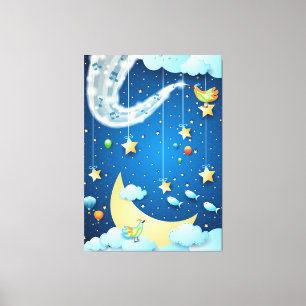Nacht muziek en grote maan canvas afdruk