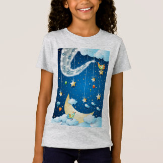 Nacht muziek en grote maan t-shirt