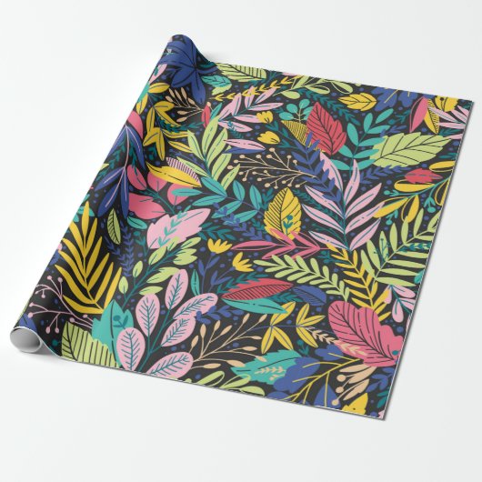 Nacht Oerwoud Exotic Colorful Botanical Patroon Cadeaupapier (Uitgerold)