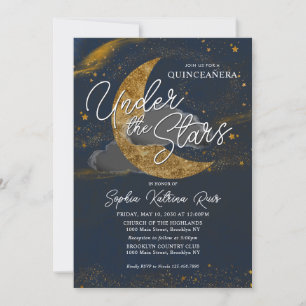 Nacht onder de sterren Blue Gold Moon Quinceanera Kaart
