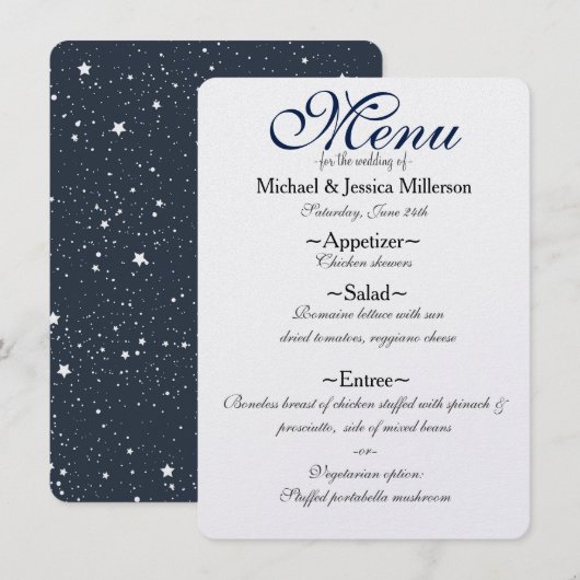 Nacht onder de sterren bruiloft menu (Voorkant / Achterkant)