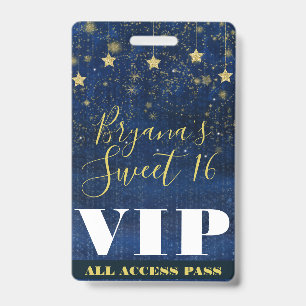 Nacht onder de sterren Goud Blauw Sweet 16 VIP-pas Badge