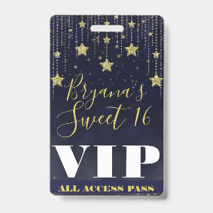 Nacht onder sterren Goud Donkerblauw Sweet 16 VIP  Badge