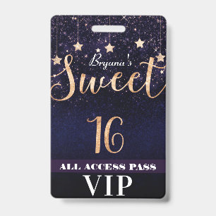 Nacht onder sterren Goud Paars Sweet 16 VIP Pas Badge