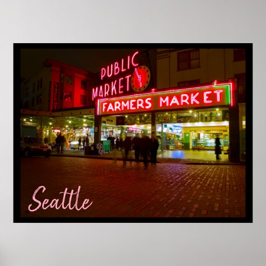 Nacht op de openbare markt van Seattle Poster (Voorkant)