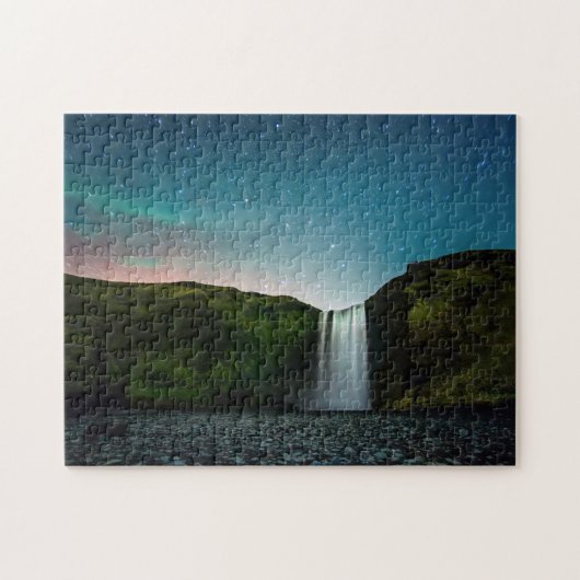 Nacht op Skógafoss Legpuzzel (Horizontaal)