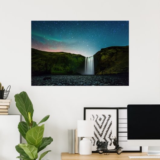 Nacht op Skógafoss Poster (Thuiskantoor)