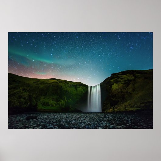 Nacht op Skógafoss Poster (Voorkant)