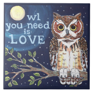Nacht "Owl Love" Cute Humoureuze Owl Designer Tege Tegeltje