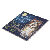Nacht "Owl Love" Cute Humoureuze Owl Designer Tege Tegeltje (Zijkant)
