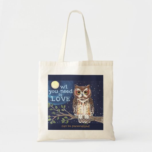 Nacht "Owl Love" Humoureuze Canvas tas Personalise (Voorkant)