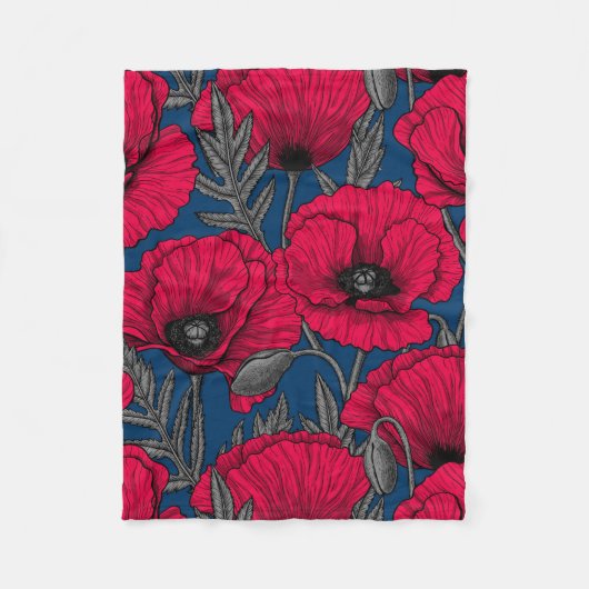 Nacht papavertuin fleece deken (Voorkant)