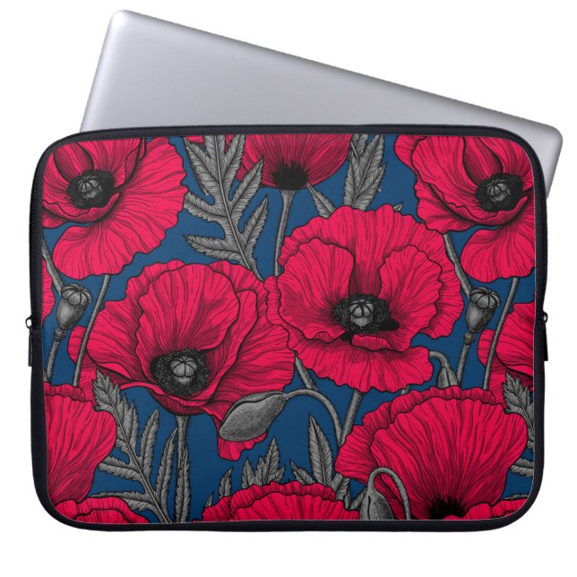 Nacht papavertuin laptop sleeve (Voorkant)