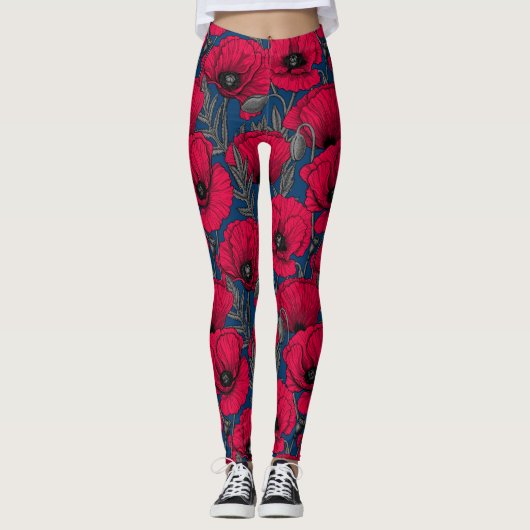 Nacht papavertuin leggings (Voorkant)