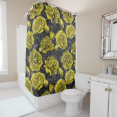 Nacht pony-tuin in geel en grijs douchegordijn (In situ)