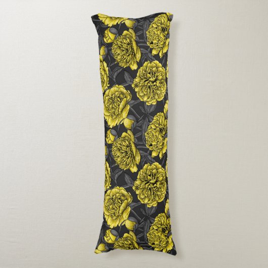 Nacht pony-tuin in geel en grijs lichaamskussen (Voorkant Verticaal)