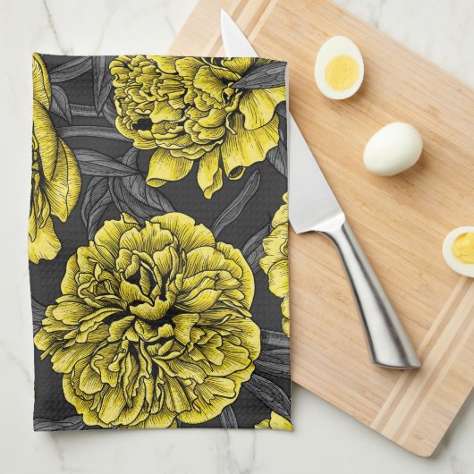 Nacht pony-tuin in geel en grijs theedoek (Quarter Fold)