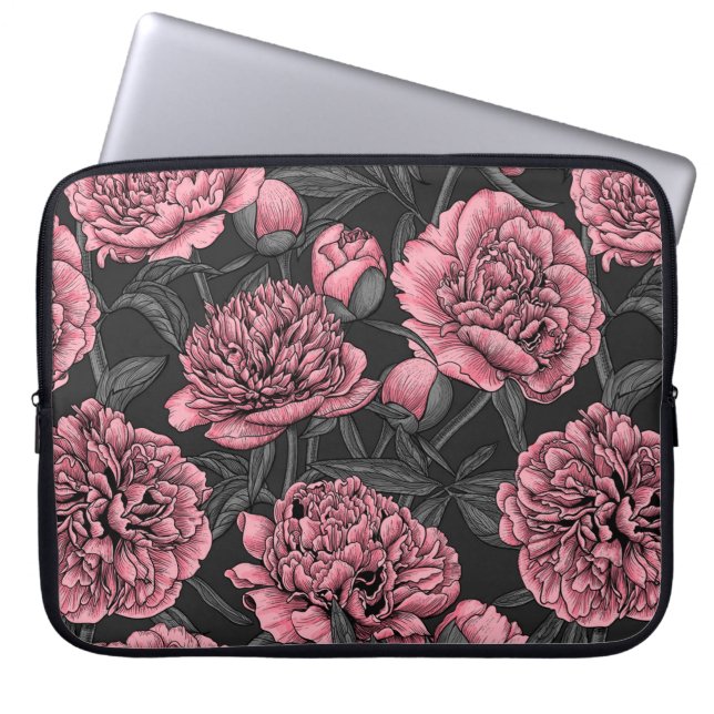 Nacht pony-tuin in roze en grijs laptop sleeve (Voorkant)