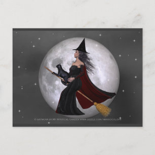 Nacht Ride : Witch & Hare Cat Riding in de nacht 2 Briefkaart