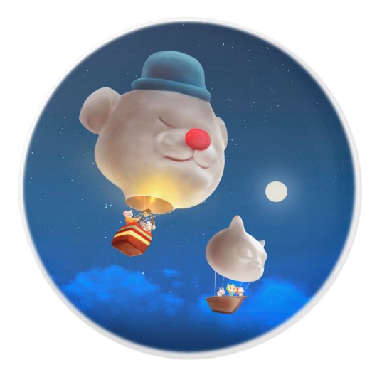 Nacht Sky ballon avontuur Keramische Knop (Voorkant)