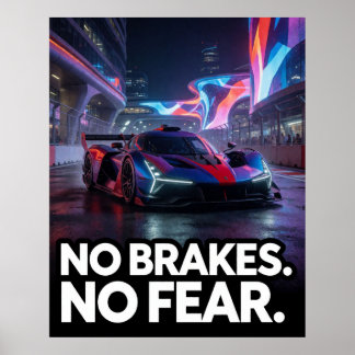 Nacht sportauto zonder remmen voor racefans poster