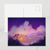 Nacht stad op de kust briefkaart (Voorkant / Achterkant)