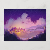 Nacht stad op de kust briefkaart (Voorkant)