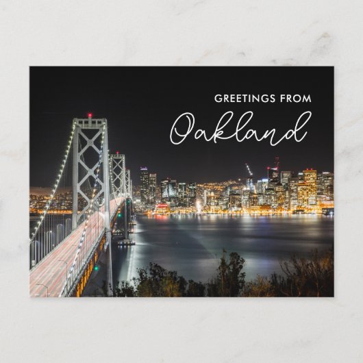 Nacht Stadsprofiel Groeten vanuit Oakland Ansichtk Briefkaart (Voorkant)