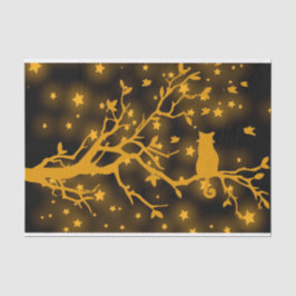 Nacht Stargazing Kat op een Boomtak Tissuepapier