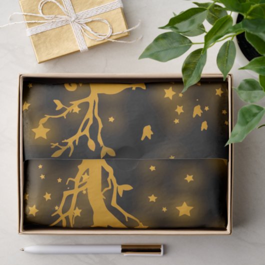 Nacht Stargazing Kat op een Boomtak Tissuepapier (Geschenk)