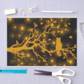 Nacht Stargazing Kat op een Boomtak Tissuepapier (Craft)