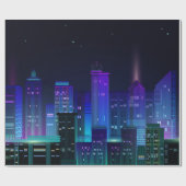 Nacht-stedelijk panorama met neongloed op donkere  cadeaupapier (Vlak)
