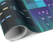 Nacht-stedelijk panorama met neongloed op donkere  cadeaupapier (Rol Hoek)