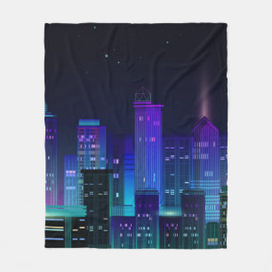 Nacht-stedelijk panorama met neongloed op donkere fleece deken