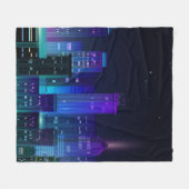 Nacht-stedelijk panorama met neongloed op donkere fleece deken (Voorkant (Horizontaal))